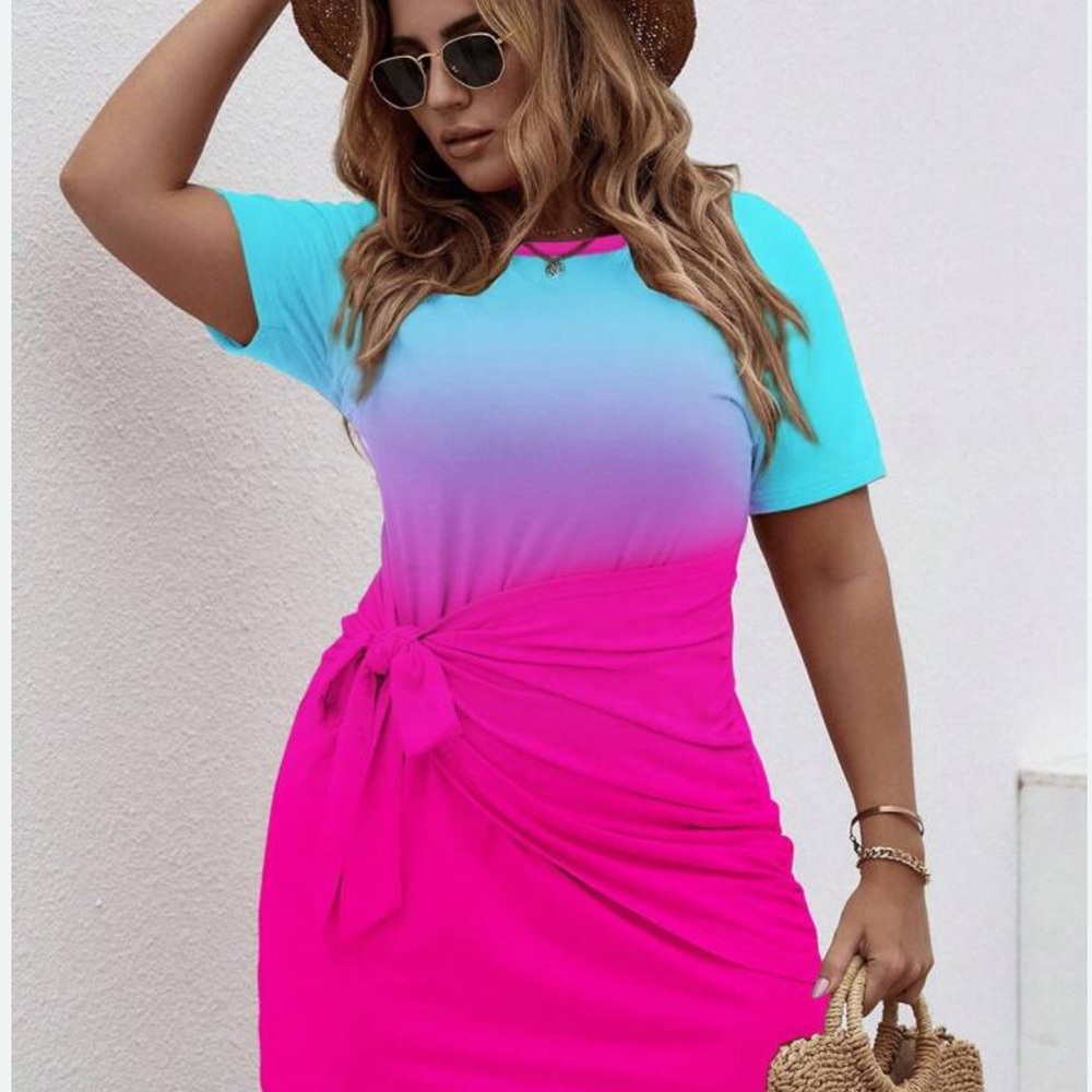 Gradient Pink and Blue Dress Women’s T Shirt Dress